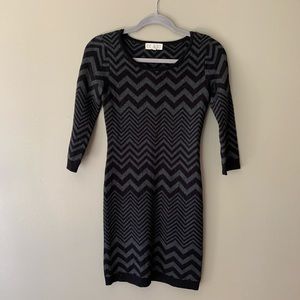 Pink Rose Zig Zag Sweater Midi Dress